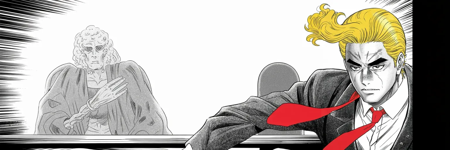 Manga panel 5 of 5, Week 208 “The Campaign”: The chamber calls up a witness from a scandal fifty years dead, and he dismisses the whole thing as a do-over.
