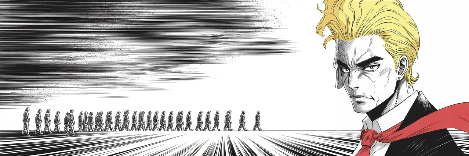 Manga panel 5 of 5, Week 210 “The Campaign”: He closes the chapter the way he opened the campaign: one line, no clauses, no room to argue.