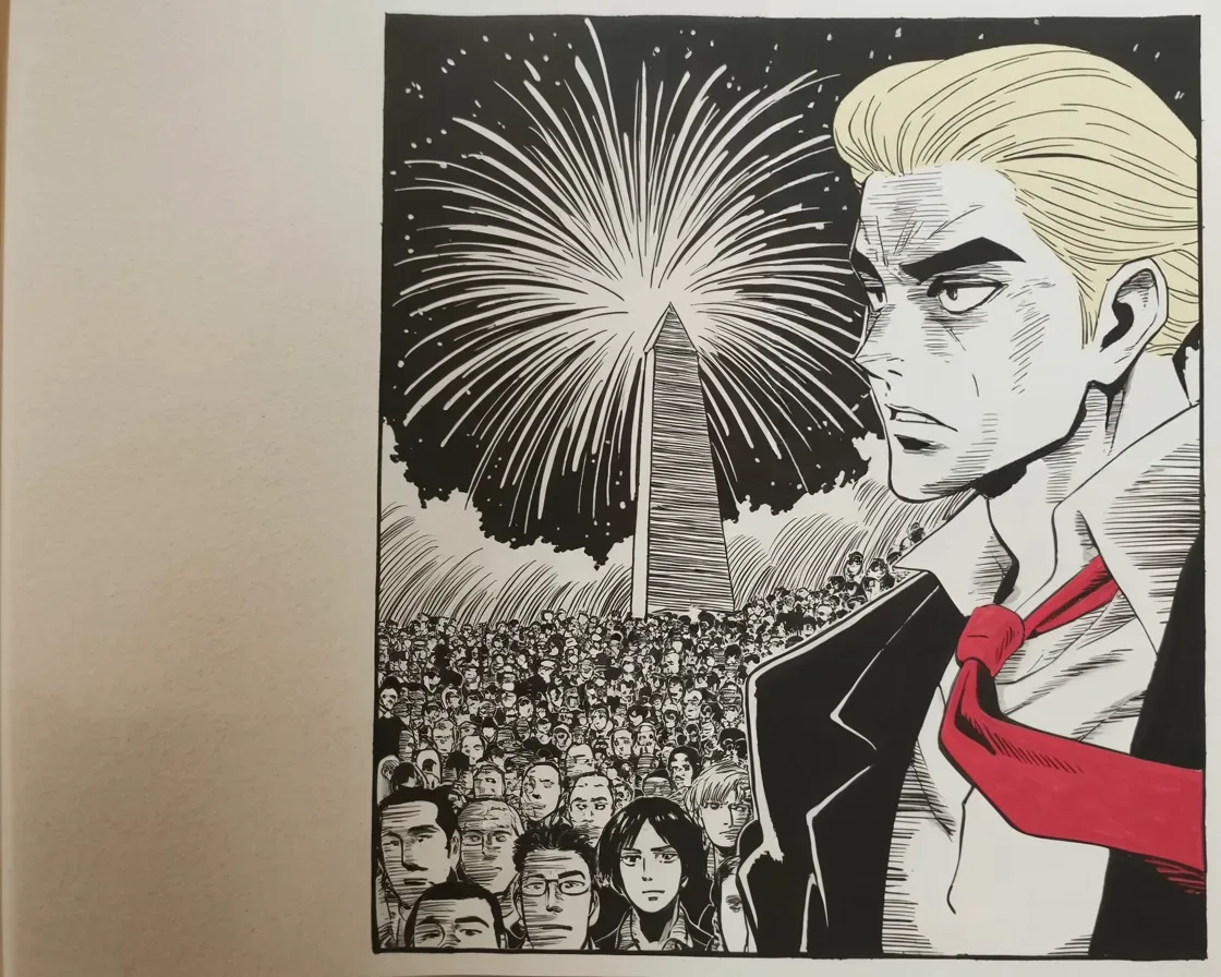 Manga panel 2 of 4, Week 212 “The Perfect Call”: At nine the sky over the capital goes white, and the king says the only four words the night needs.