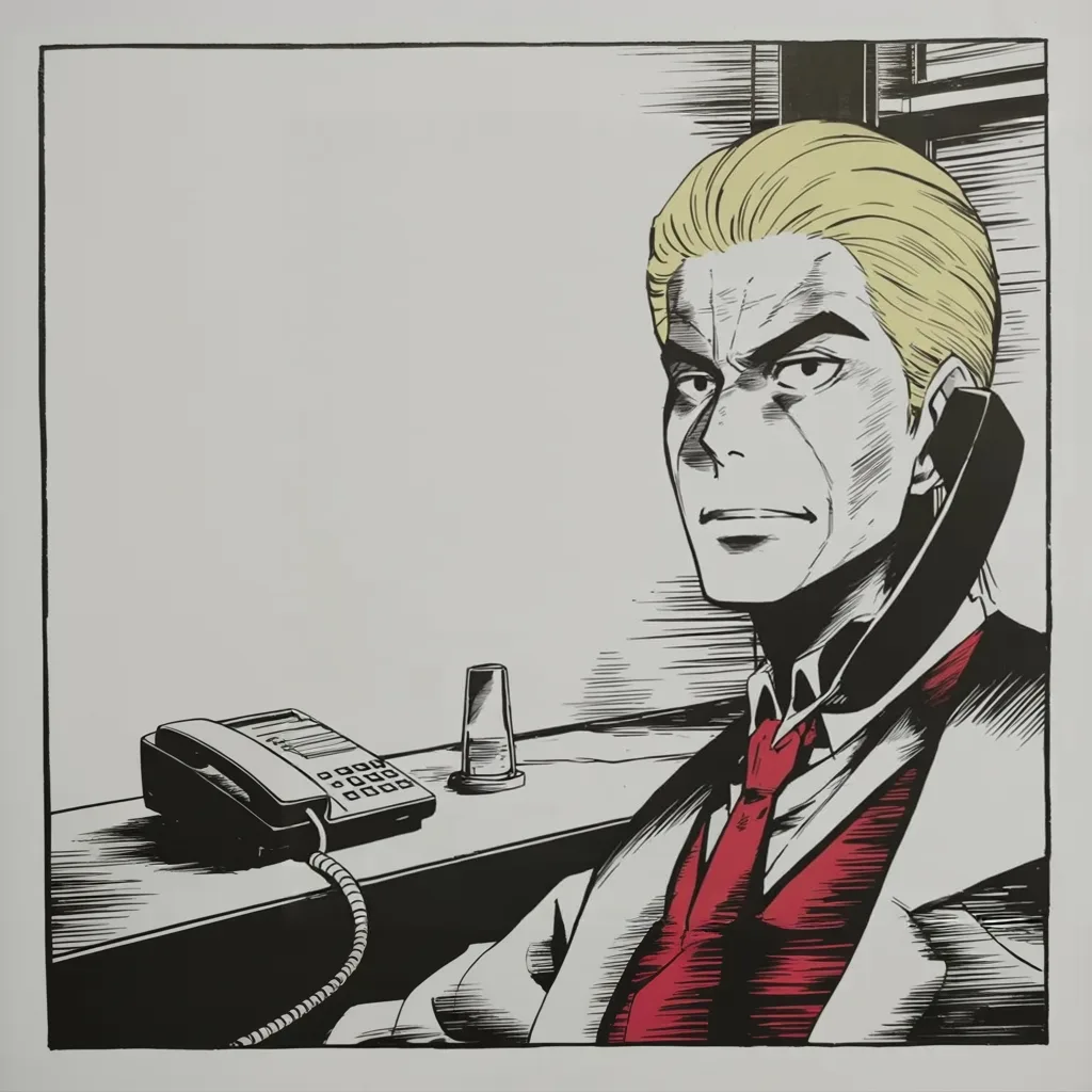 Manga panel 4 of 5, Week 215 “The Perfect Call”: The next morning, in an empty room, he picks up a telephone and calls a young president in the east. Nothing about it looks like a battle.