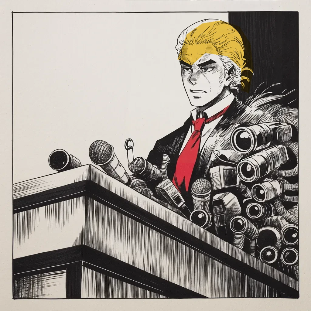 Manga panel 4 of 5, Week 216 “The Whistleblower”: Within a day the mourning turns into an argument, and he names the chroniclers themselves as the cause of the rage.