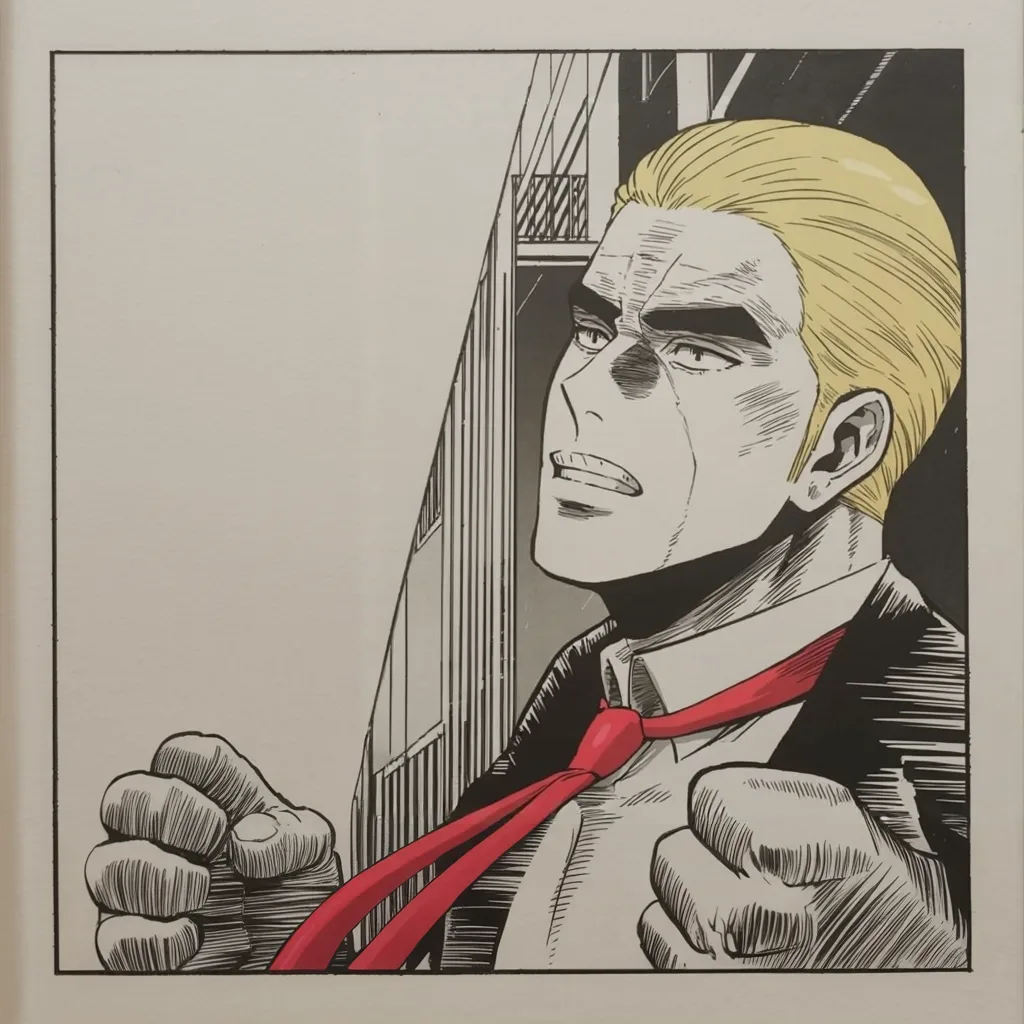 Manga panel 2 of 5, Week 219 “The Whistleblower”: He looks up at the sky, says he is the chosen one, and then spends the week explaining the joke.