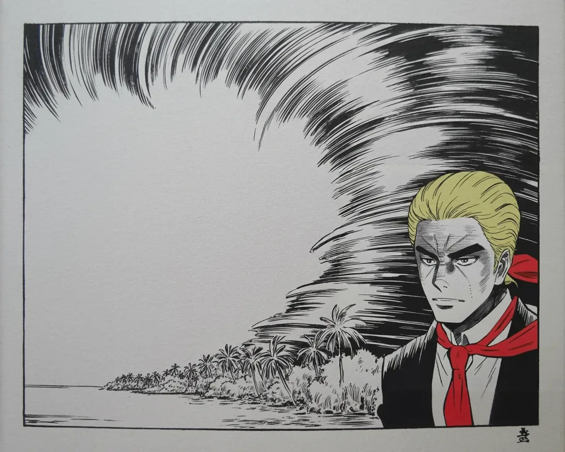 Manga panel 2 of 4, Week 220 “The Whistleblower”: Out in the ocean a storm the size of a country turns toward the islands, and he asks the realm to pray.