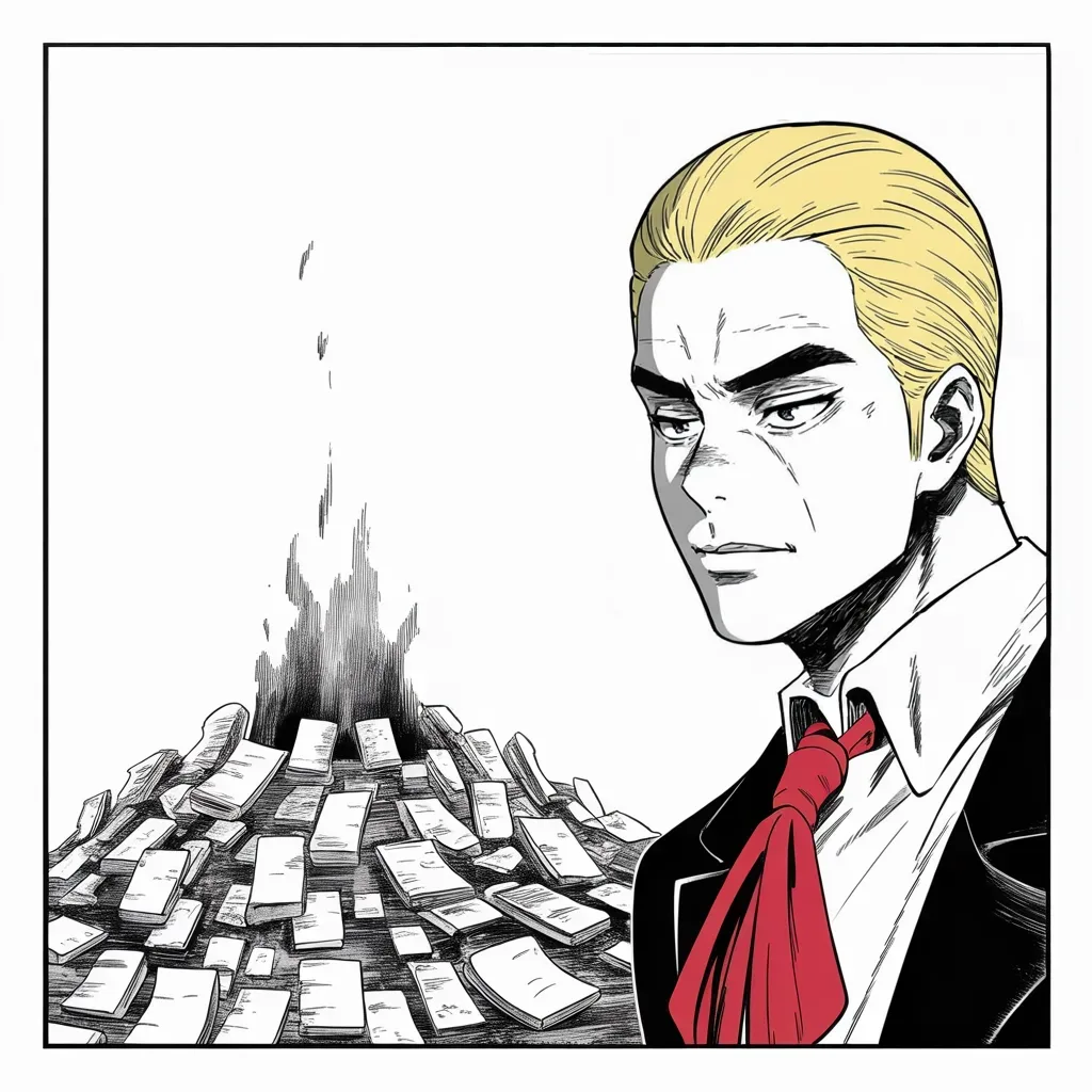 Manga panel 4 of 5, Week 225 “The Inquiry”: His verdict on the whole enterprise is one unprintable word.
