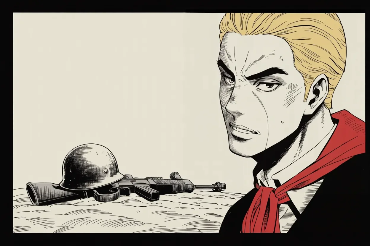 Manga panel 3 of 4, Week 227 “The Inquiry”: He says he is the only one who will bring them home from the endless wars.