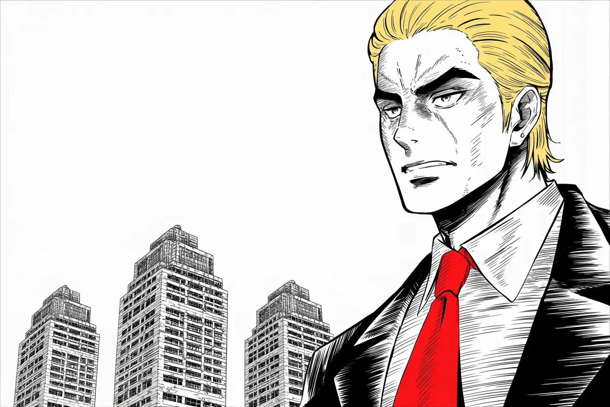 Manga panel 2 of 4, Week 230 “The Inquiry”: All three ledgers crest together, and he tells the realm how lucky it is.