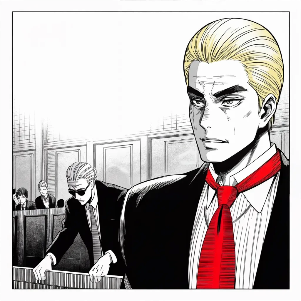Manga panel 3 of 5, Week 231 “The Inquiry”: An old friend is convicted of lying, and he asks why the others are not in the dock instead.