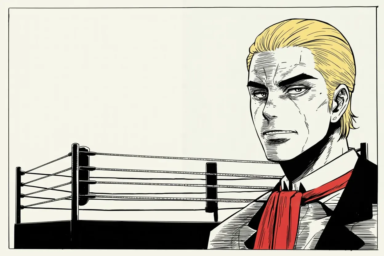 Manga panel 2 of 4, Week 232 “The Inquiry”: He tells the realm the fight is so lopsided a referee would have stopped it.
