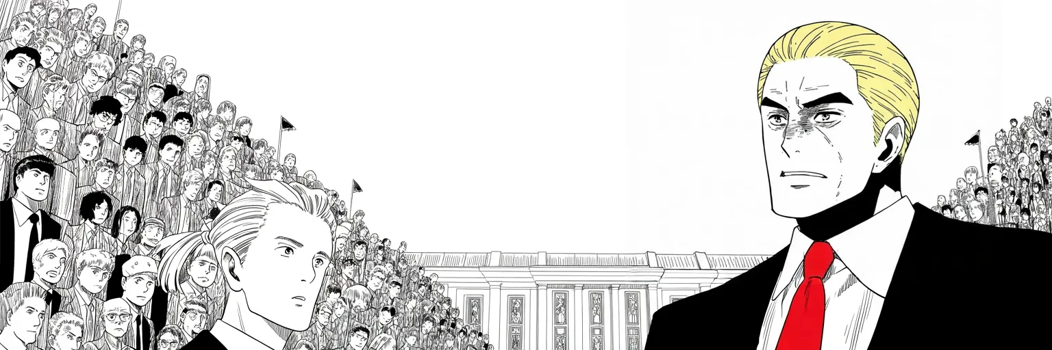 Manga panel 4 of 4, Week 233 “The Inquiry”: And the other president says again, for the record, that nothing was ever demanded of him.