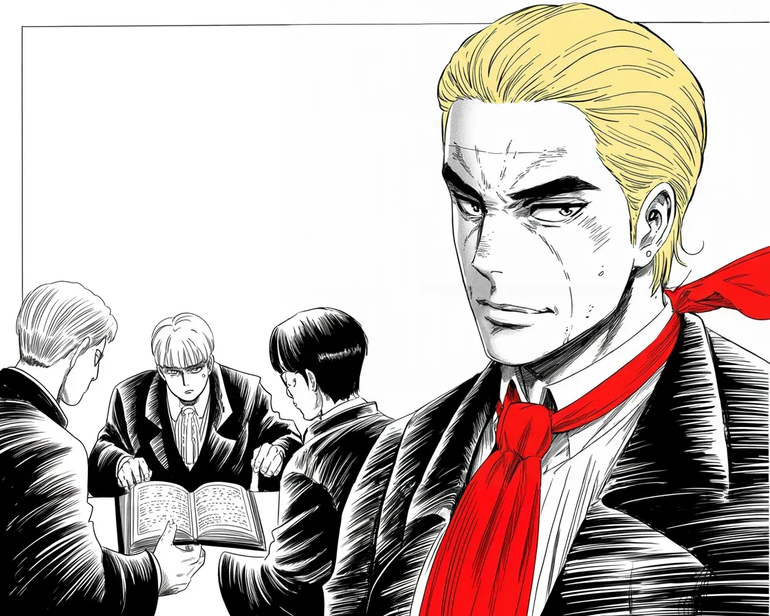 Manga panel 2 of 4, Week 234 “The Inquiry”: The chamber calls scholars to argue the case, and he calls the day historically bad for them.
