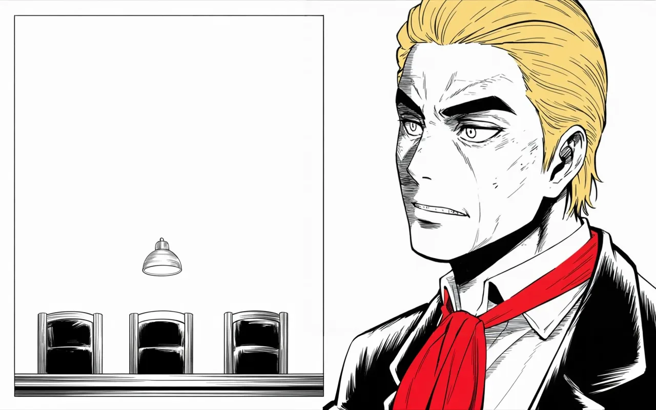 Manga panel 3 of 4, Week 234 “The Inquiry”: He keeps asking where the accuser went — and now there are three of them missing.