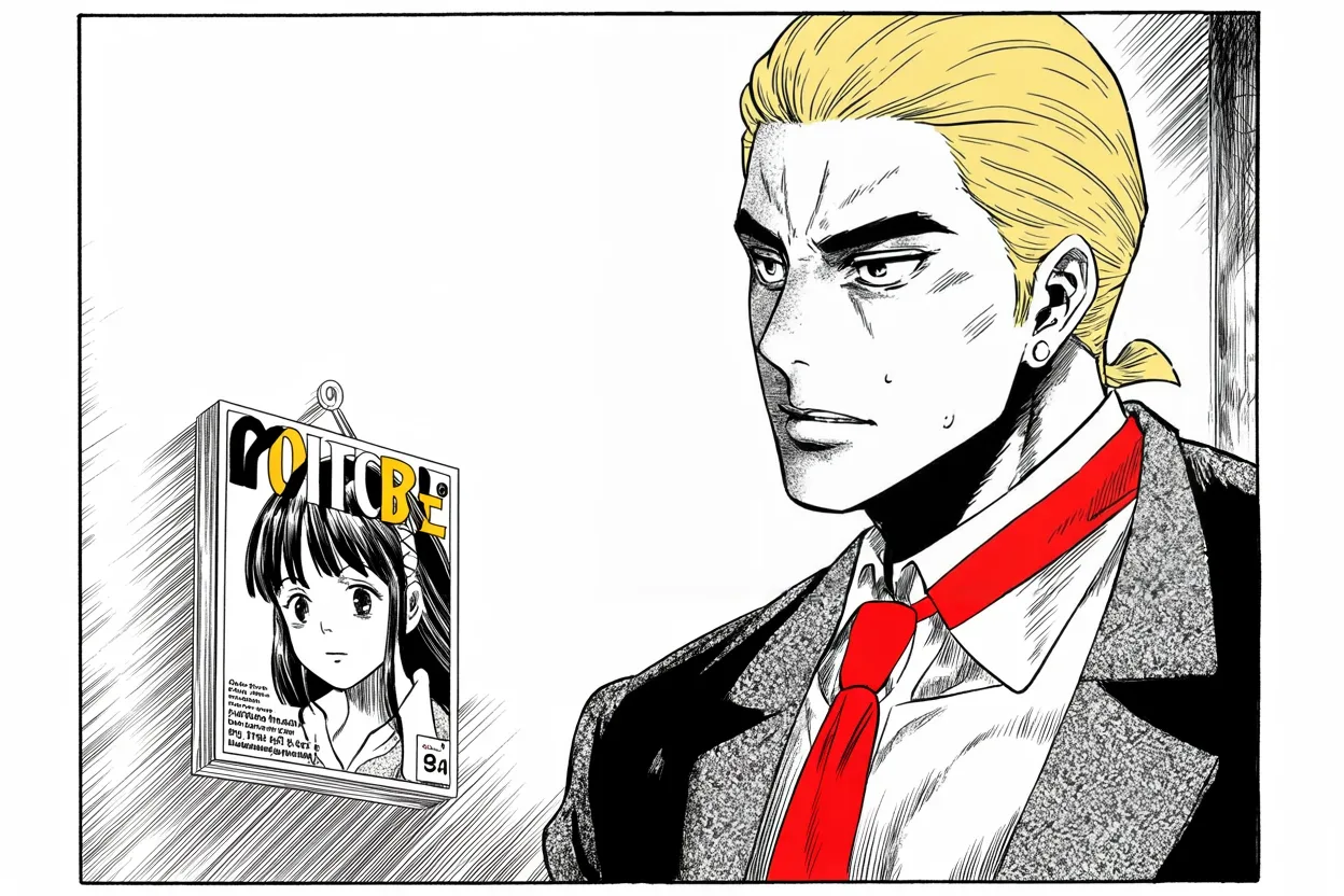 Manga panel 3 of 4, Week 235 “The Inquiry”: A magazine names a girl its person of the year, and he cannot let it go.