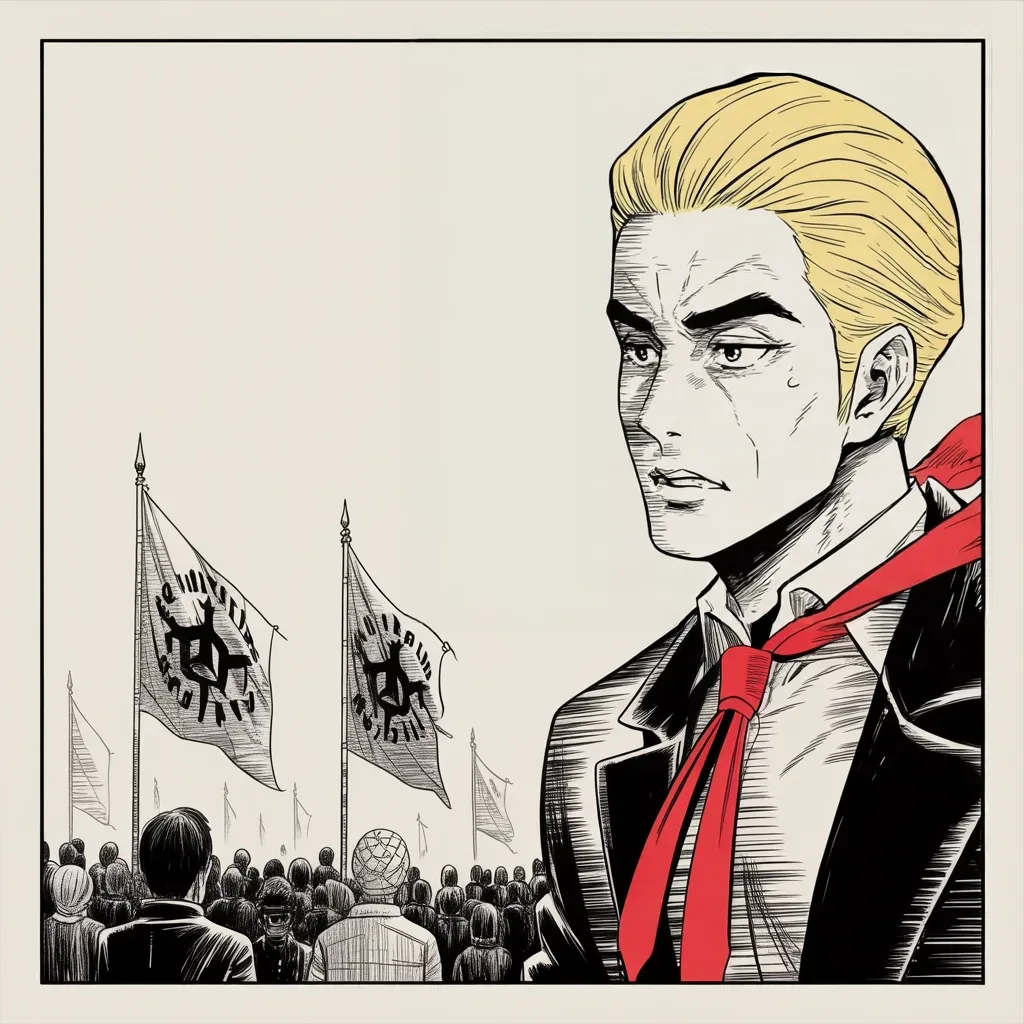 Manga panel 2 of 5, Week 238 “The Trial”: The other kingdom talks of revenge, and he answers with a list of targets.