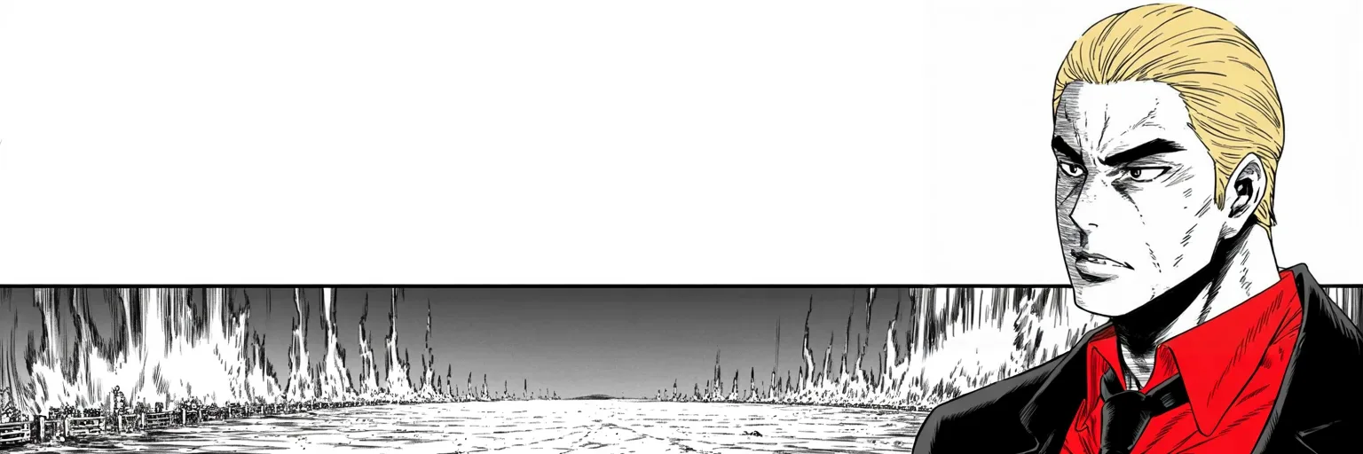 Manga panel 4 of 4, Week 239 “The Trial”: The war does not come. The trial does.