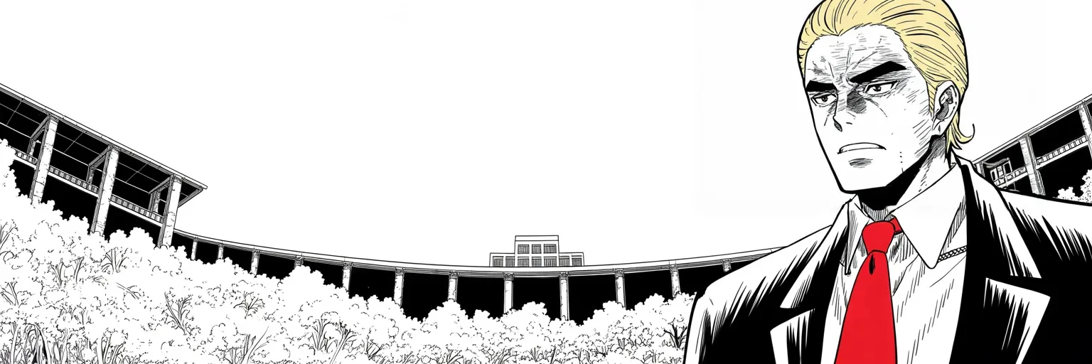 Manga panel 5 of 5, Week 240 “The Trial”: Three years to the day since the oath, the trial opens beneath him.