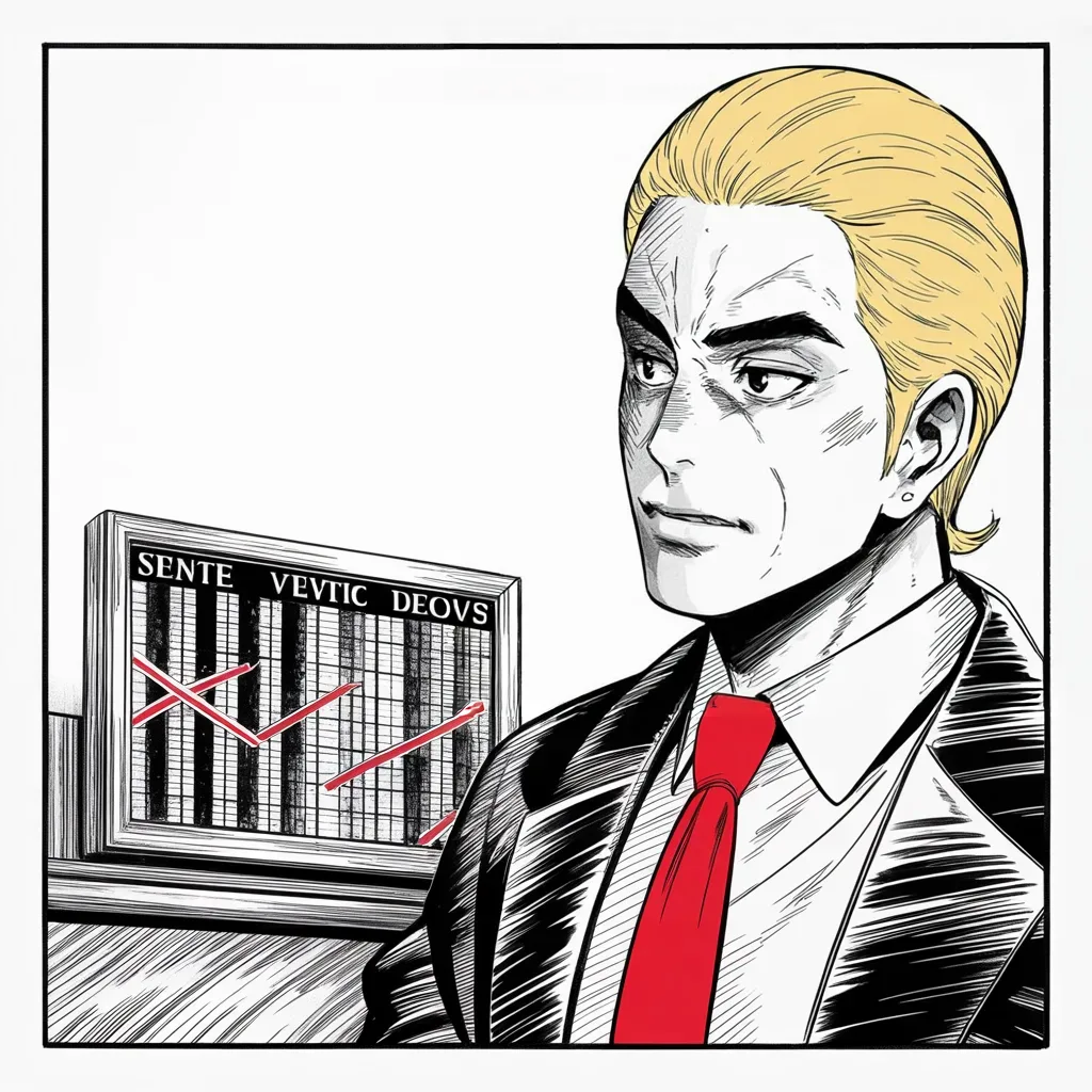 Manga panel 2 of 5, Week 243 “The Trial”: The next noon he is acquitted, and he promises the realm a statement about its victory.