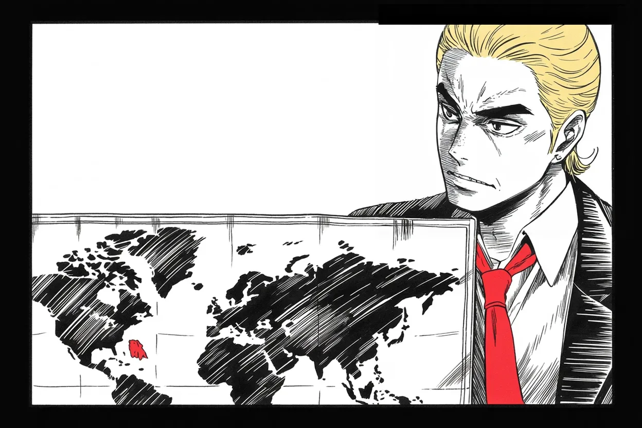 Manga panel 3 of 4, Week 245 “The Trial”: And from the far side of the world he tells the realm the thing that will follow him for a year.