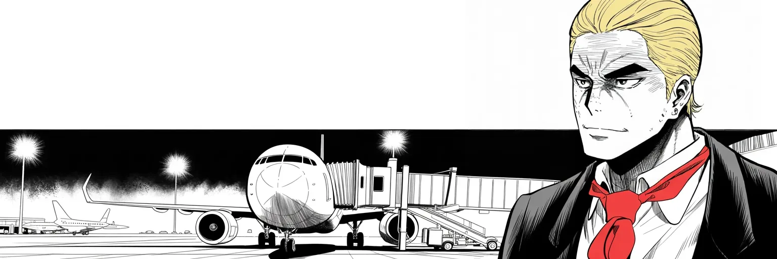Manga panel 4 of 4, Week 245 “The Trial”: He flies home to a market that has begun, very quietly, to fall.