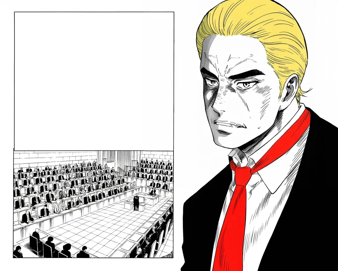 Manga panel 2 of 4, Week 250 “The Plague”: The chamber passes the largest relief bill ever written, without a single vote against.