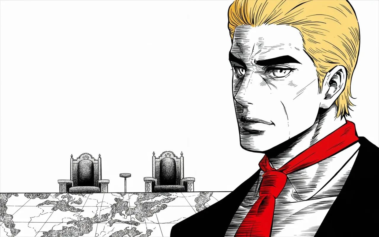 Manga panel 3 of 4, Week 250 “The Plague”: He speaks at length with the eastern emperor about the thing that came out of his country.