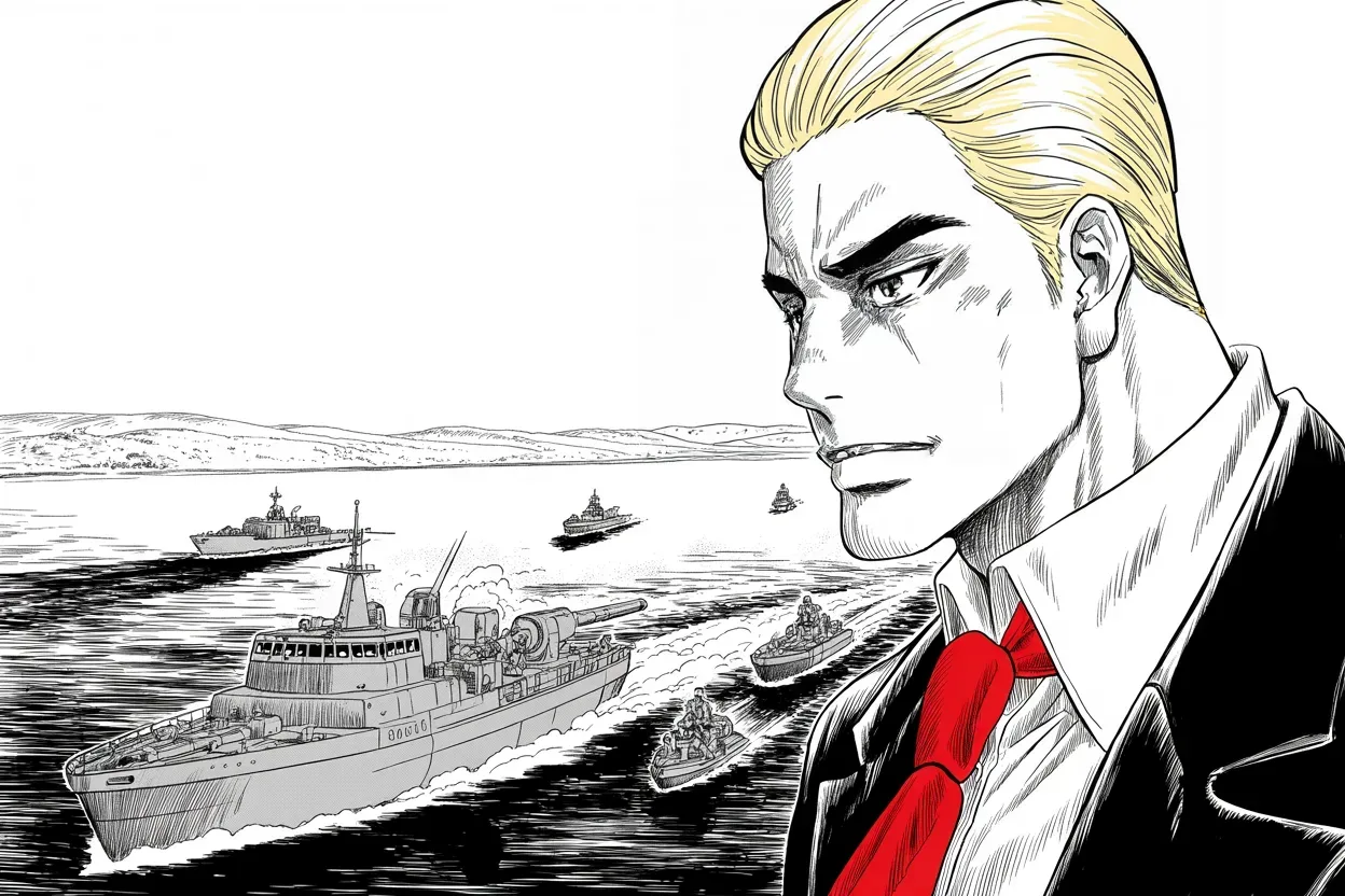 Manga panel 3 of 4, Week 251 “The Plague”: In the middle of the plague he warns another kingdom against a sneak attack.
