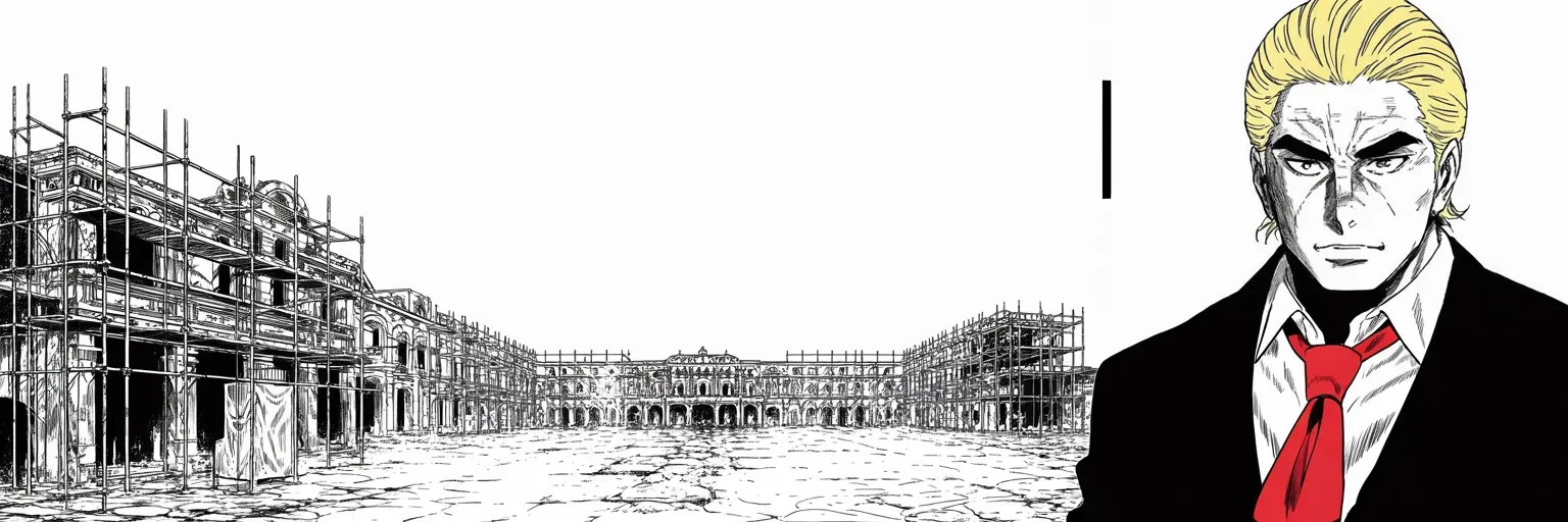 Manga panel 5 of 5, Week 252 “The Plague”: And he tells the realm that what has been knocked down will be built again.