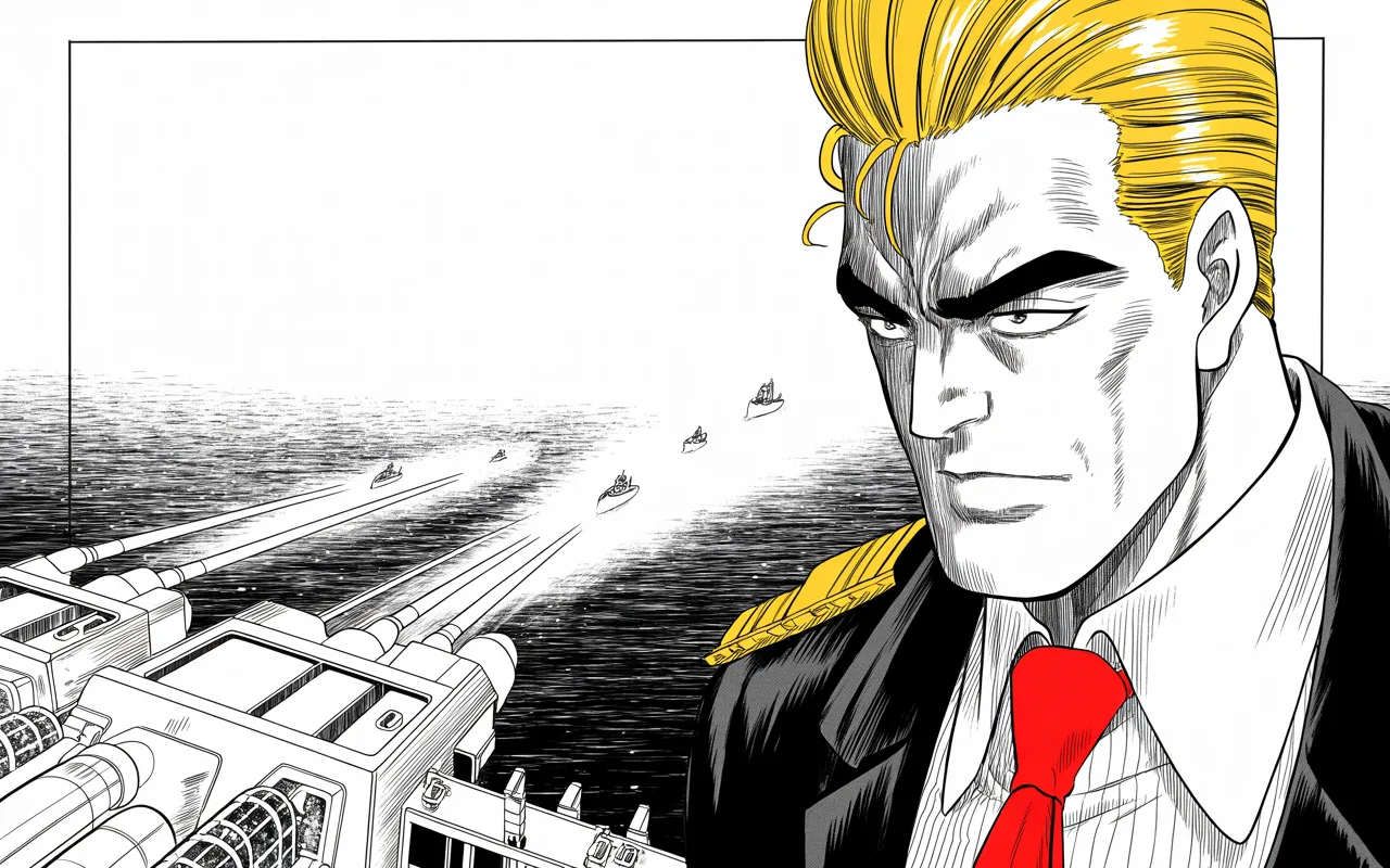 Manga panel 3 of 4, Week 254 “The Plague”: He orders the navy to destroy any gunboat that harasses it.