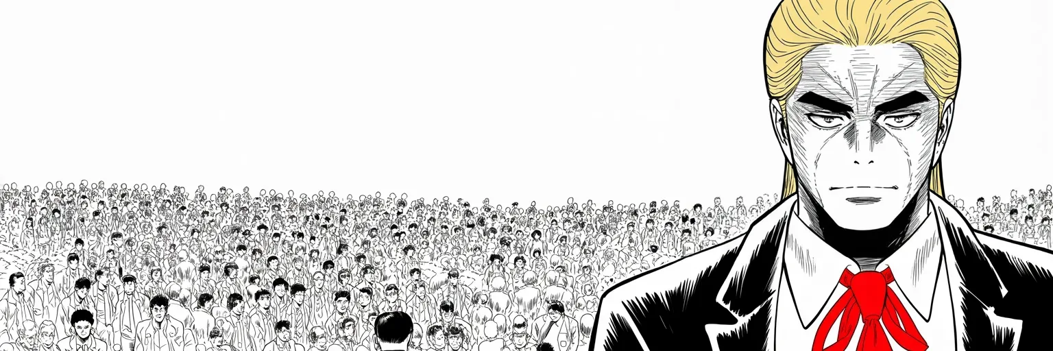 Manga panel 4 of 4, Week 263 “The Streets”: And the quiet majority, he tells them, is alive and will win big.