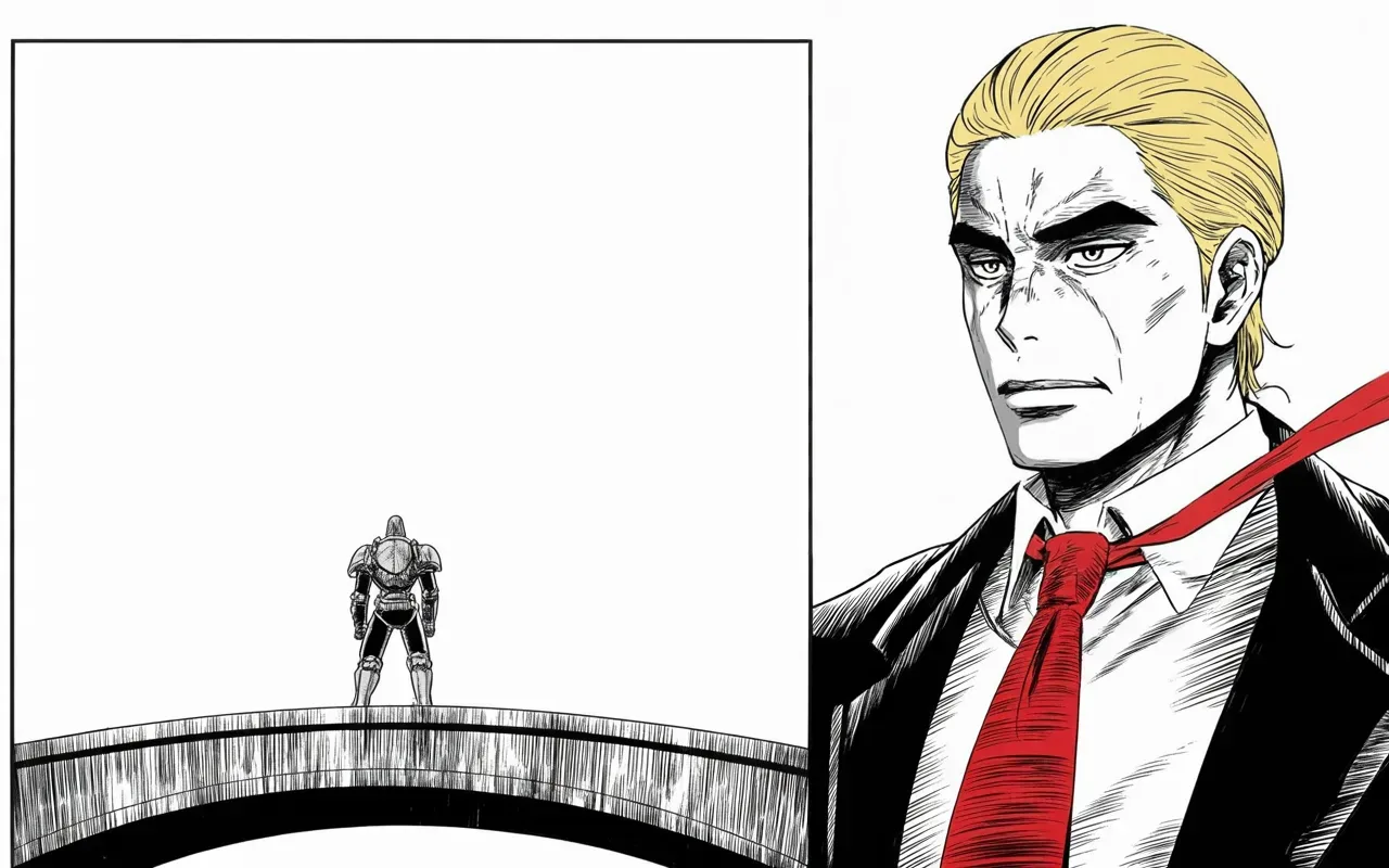 Manga panel 3 of 4, Week 264 “The Streets”: And he names himself, in three words, the only one still fighting.
