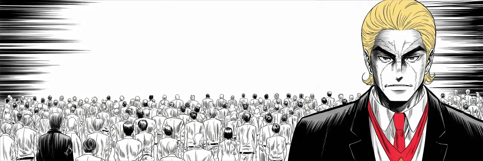 Manga panel 5 of 5, Week 265 “The Streets”: And the quiet majority, he promises, will reign.