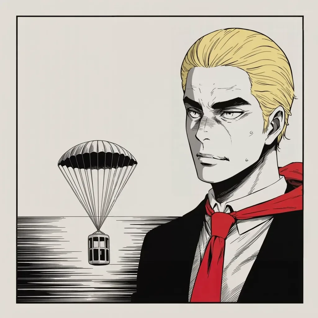 Manga panel 4 of 5, Week 268 “The Streets”: Two of his people come home from orbit in a capsule, and he thanks them.