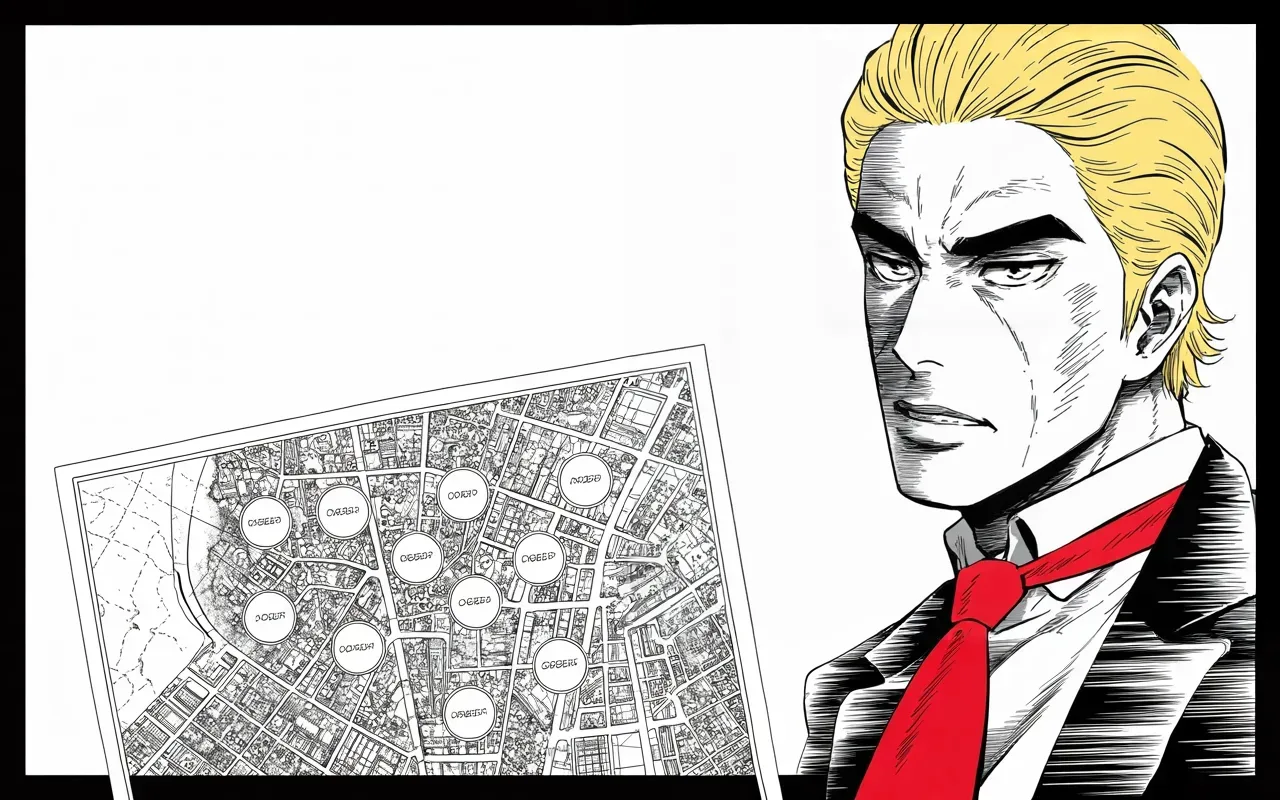 Manga panel 3 of 4, Week 272 “The Fever”: He lists the ten most dangerous cities and says who has run them for decades.