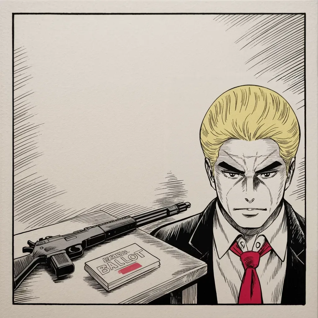 Manga panel 4 of 5, Week 275 “The Fever”: And the campaign narrows to two things he can put in one line.