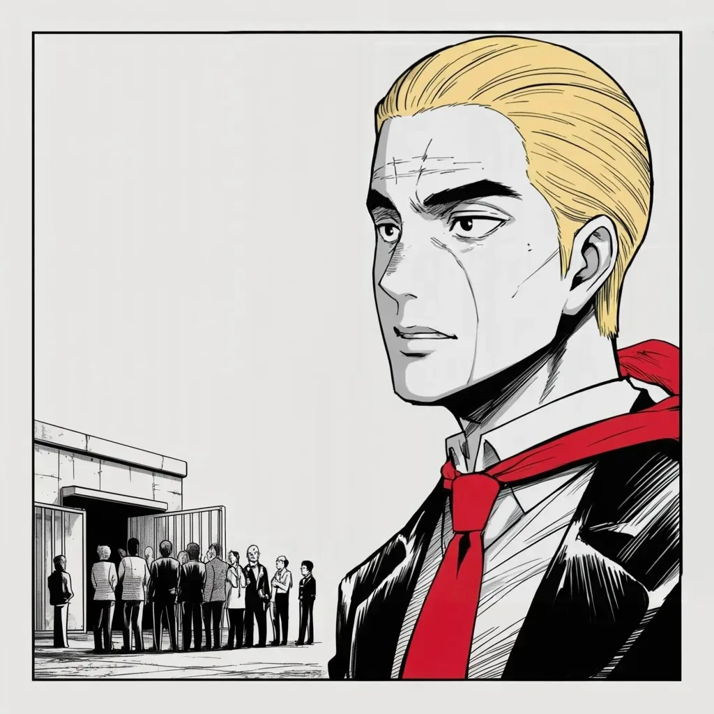 Manga panel 4 of 5, Week 277 “The Fever”: He is driven past his own supporters in a sealed car, and thanks them for coming.