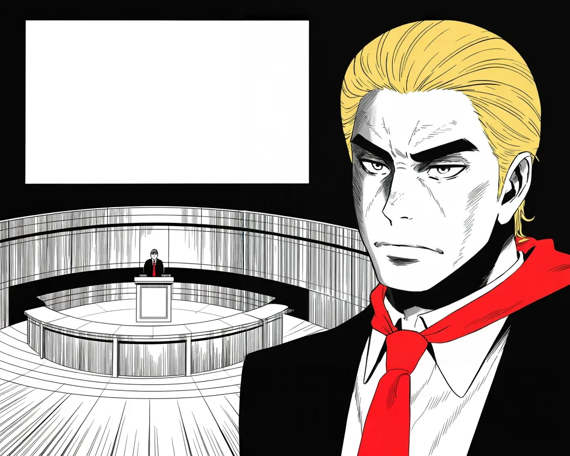 Manga panel 2 of 4, Week 278 “The Fever”: His deputy debates for him while he recovers, and he calls it a big win.