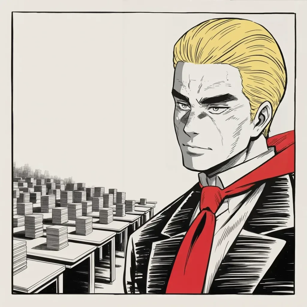 Manga panel 3 of 5, Week 282 “The Count”: As the mailed ballots come in the lead melts, and he demands three words.