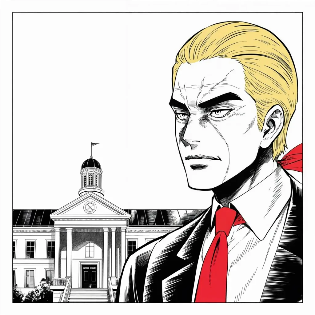 Manga panel 3 of 5, Week 286 “The Count”: He turns on a governor of his own party over a signature check.