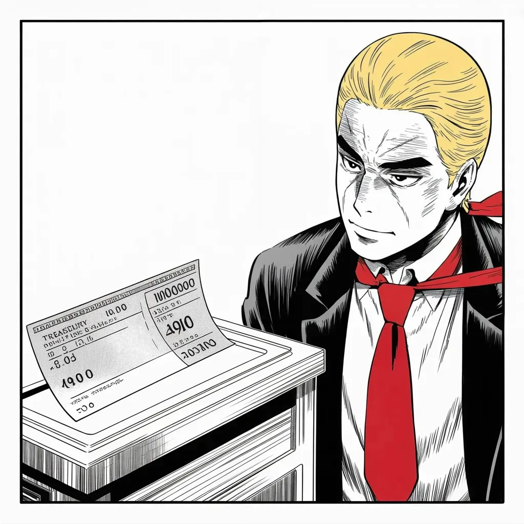 Manga panel 2 of 5, Week 289 “The Last Tweet”: He turns on his own party's relief bill and demands the figure be tripled.