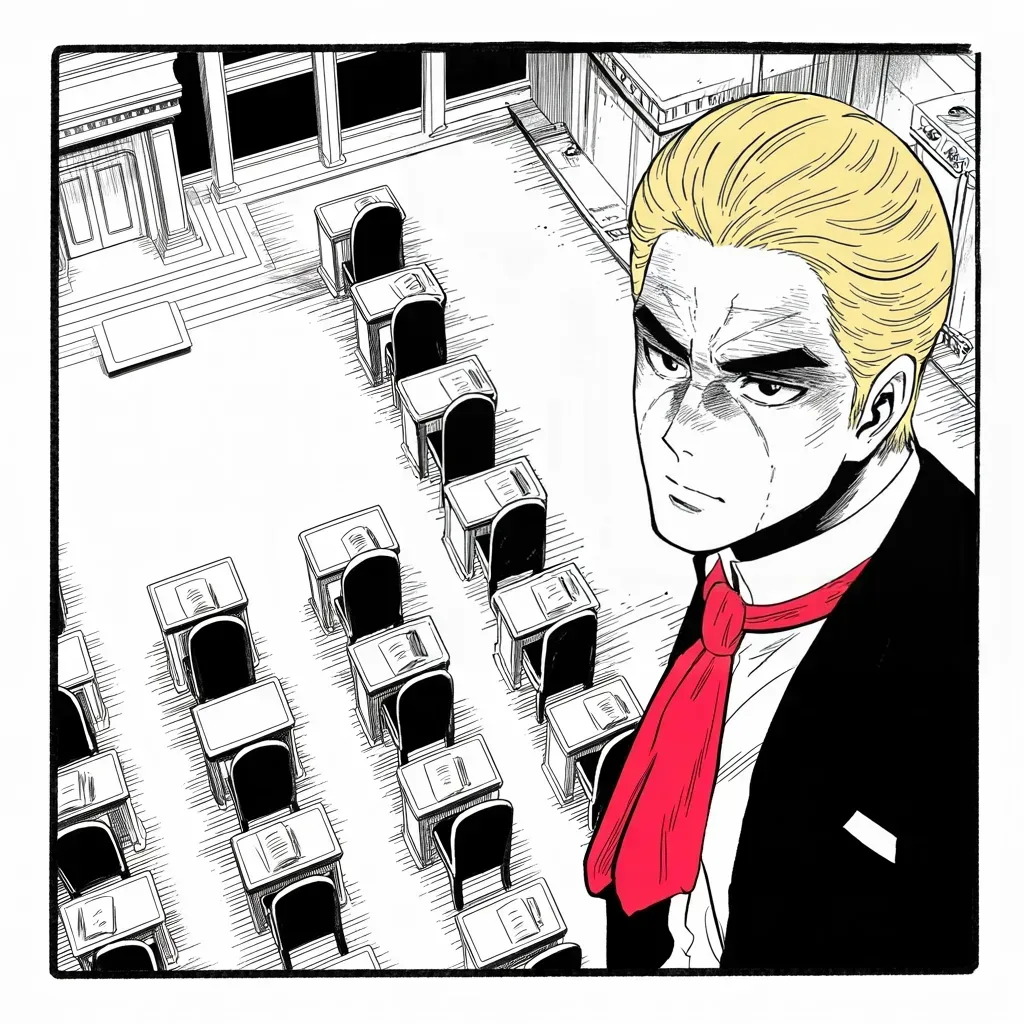 Manga panel 4 of 5, Week 291 “The Last Tweet”: And then, at half past two, the sentence that will be read out at every hearing afterwards.
