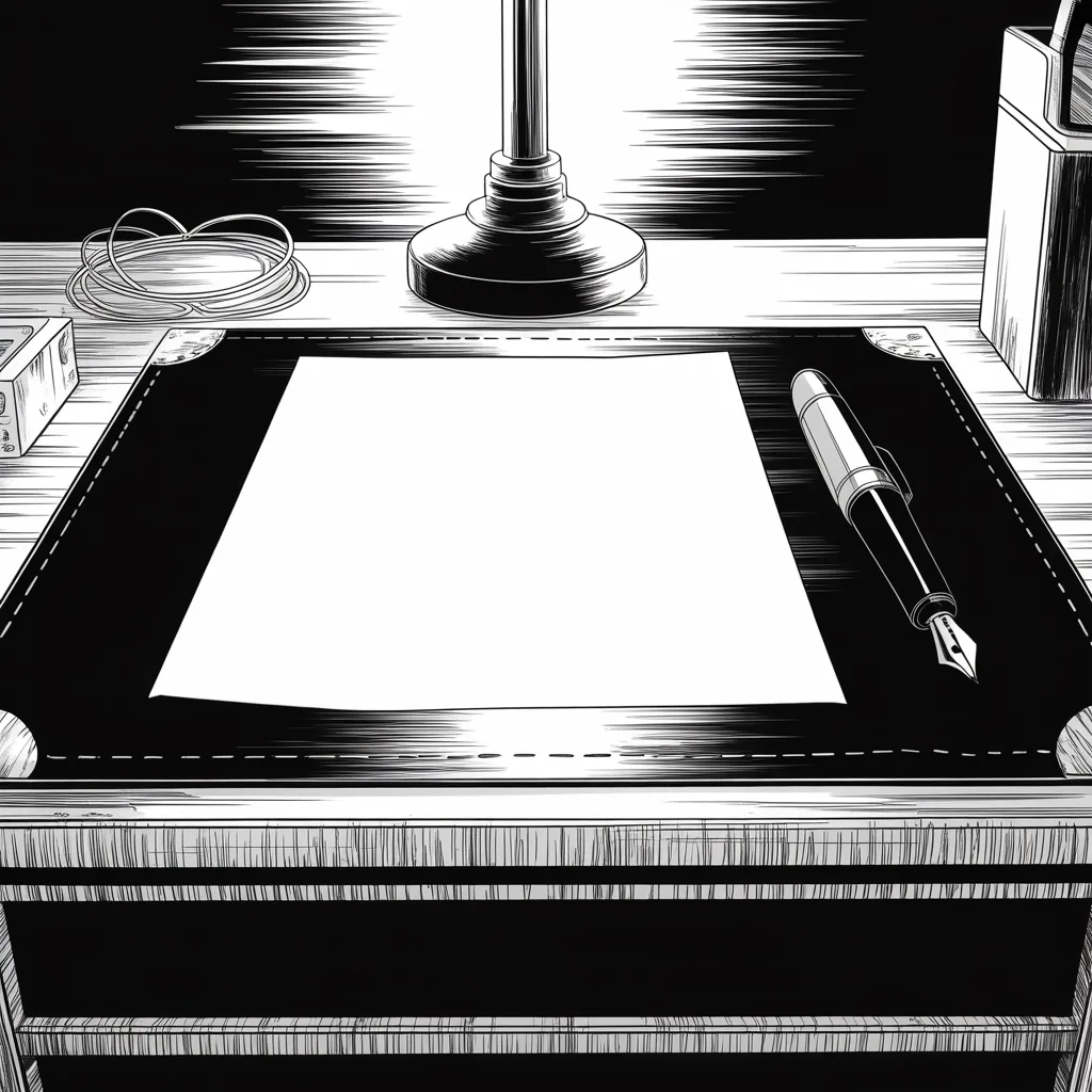 Manga panel 4 of 5, Week 298 “The Idol”: The first decree out of the new court: one sheet, one name, squared on the desk under a lamp.