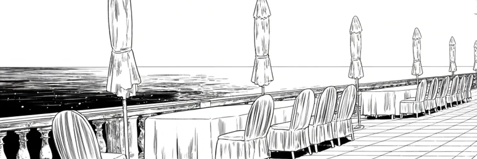 Manga panel 4 of 4, Week 303 “The Game Leaves Atlanta”: Easter morning on an empty terrace. The same letterhead, the same machine, and this time two words on it.