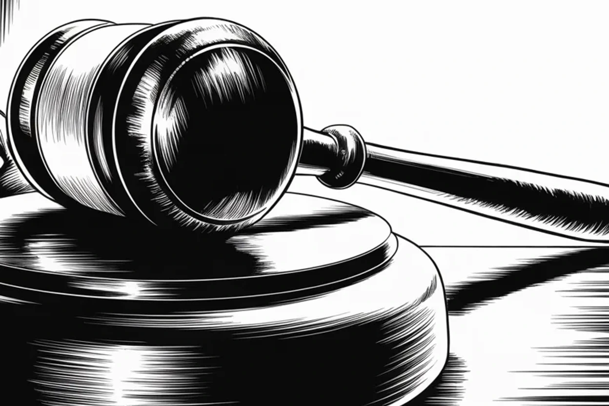 Manga panel 3 of 4, Week 309 “Two in One Morning”: A gavel resting on its worn striking block. The second sheet blesses the man who wields it, for an office he has not yet said he wants.