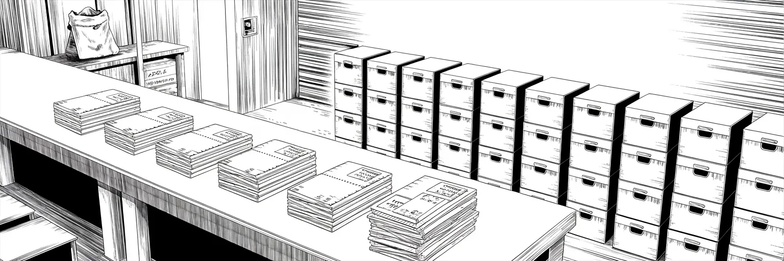 Manga panel 5 of 5, Week 312 “Twenty-Nine Days”: The platform is gone and the paper does not stop. On the third the office blesses a congresswoman in North Carolina, by envelope, the way it did before.