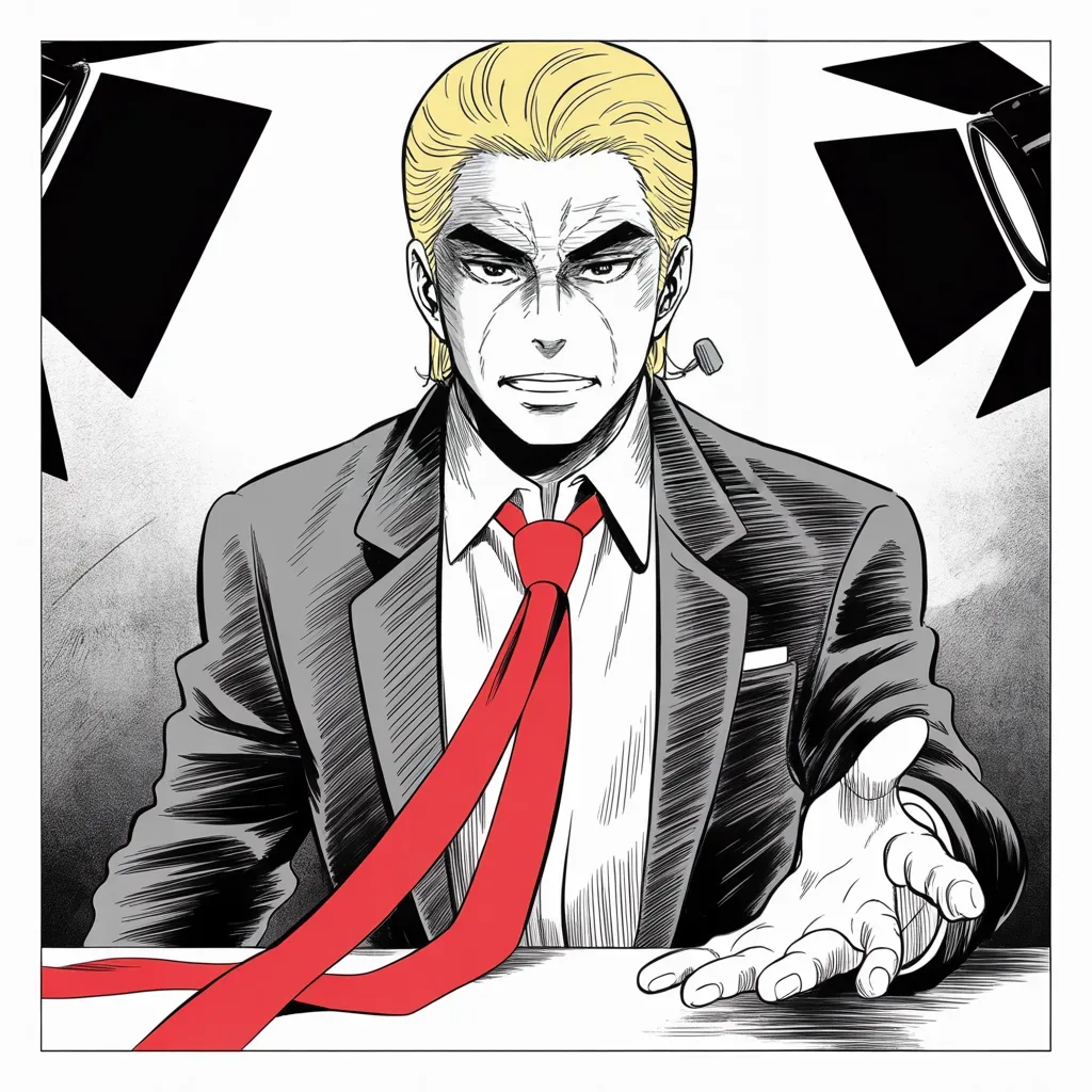 Manga panel 2 of 5, Week 314 “Reaching Millions”: An hour of television. It is the first time in five months that his voice reaches a national audience live, and it is not his airtime.