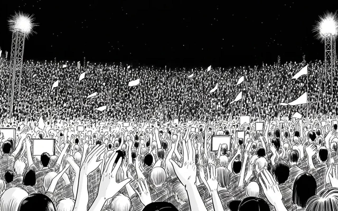 Manga panel 3 of 4, Week 315 “The Field in Ohio”: The field that was empty the day before, filled end to end. Whatever else was lost in January, this was not.