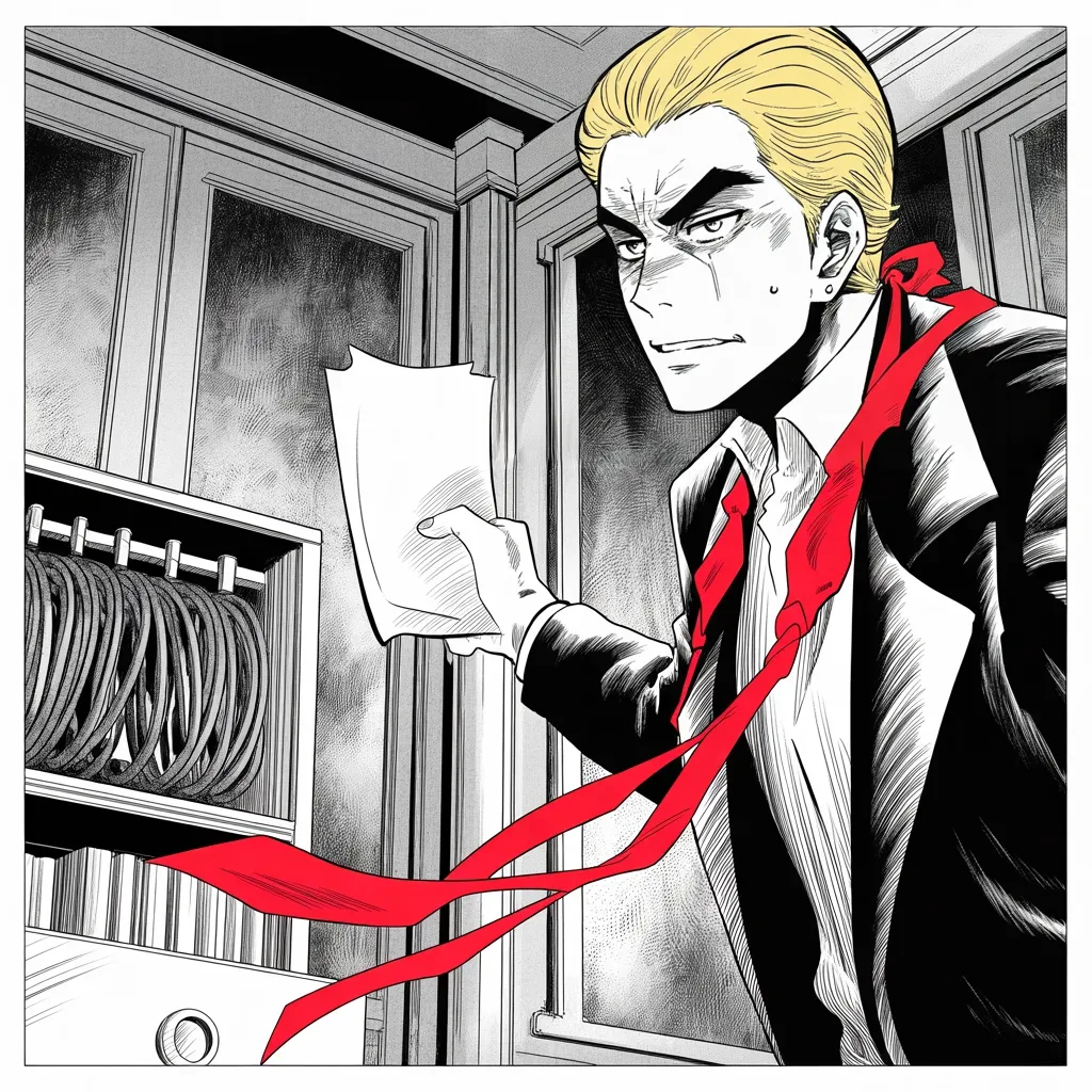 Manga panel 3 of 5, Week 318 “Read the Full Article”: On the nineteenth he demands the routers from a county board in Arizona, twice in one paragraph.