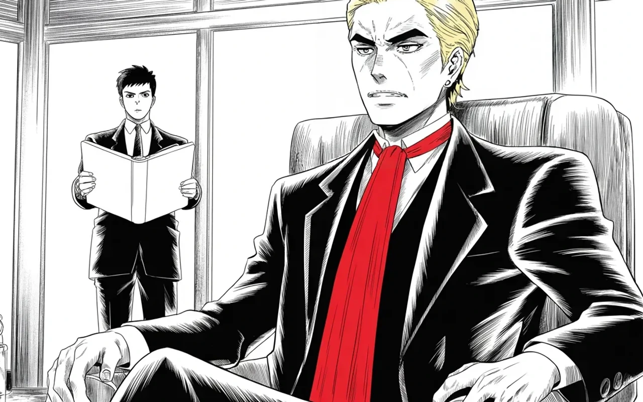 Manga panel 3 of 4, Week 320 “My Name and Likeness”: On the second of August a paper adds up what three party committees raised by using his name and likeness.