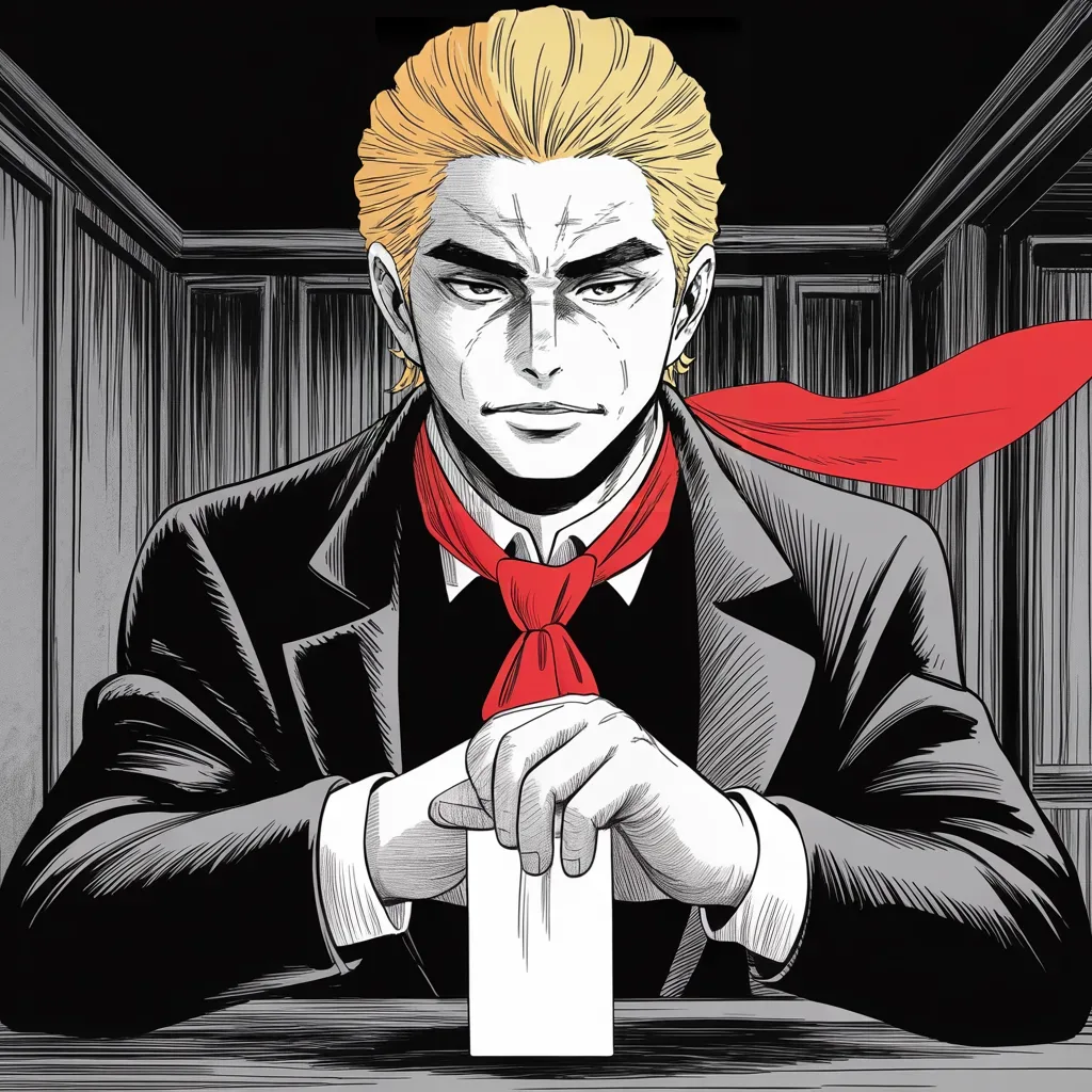 Manga panel 4 of 5, Week 321 “The Kingmaker”: On the fifth he asks in print whether a senator who backed another candidate has learned his lesson.