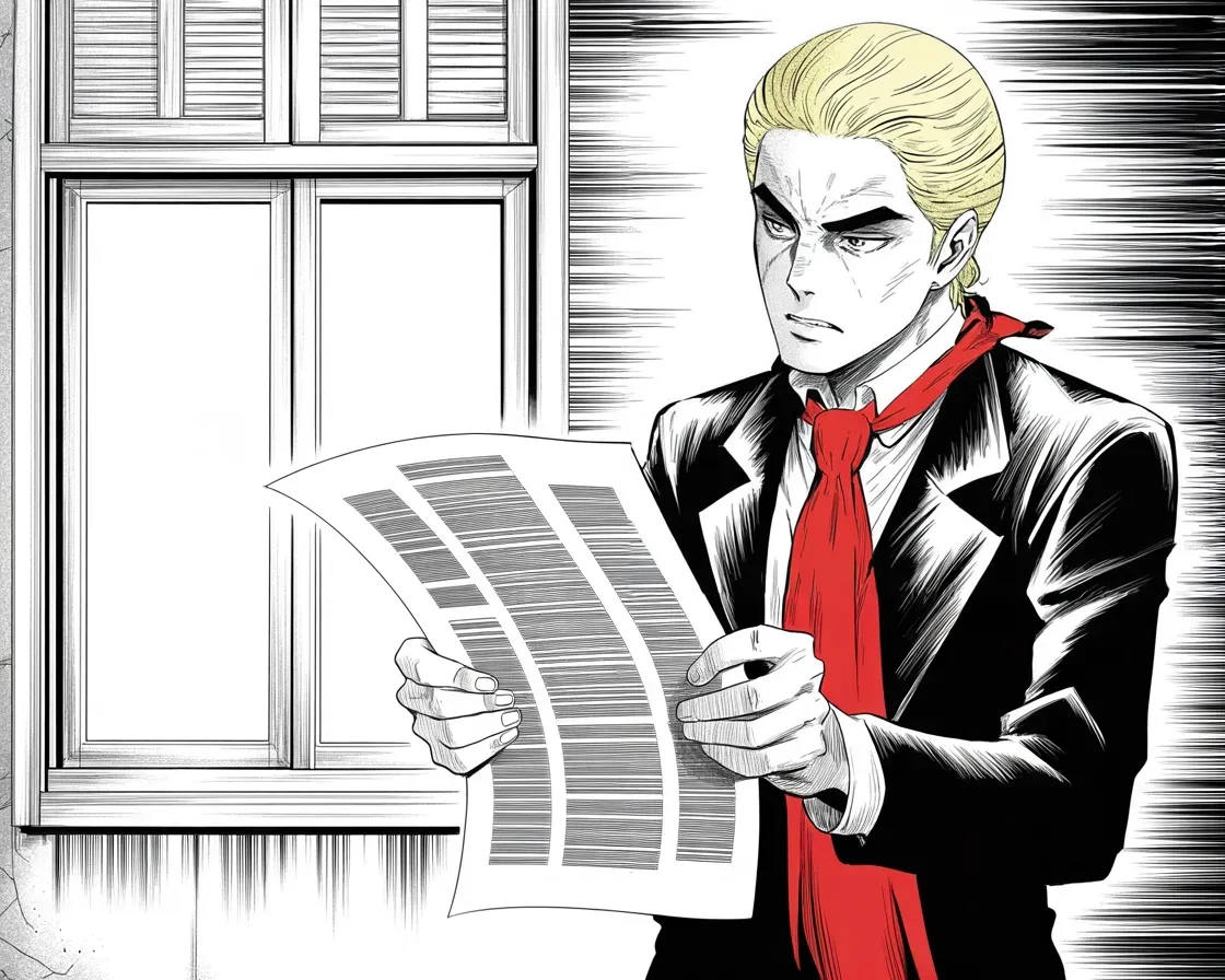 Manga panel 2 of 4, Week 323 “Trending”: Something is trending on the platform that removed him, and he learns it the way he learns everything now: on a printed page.