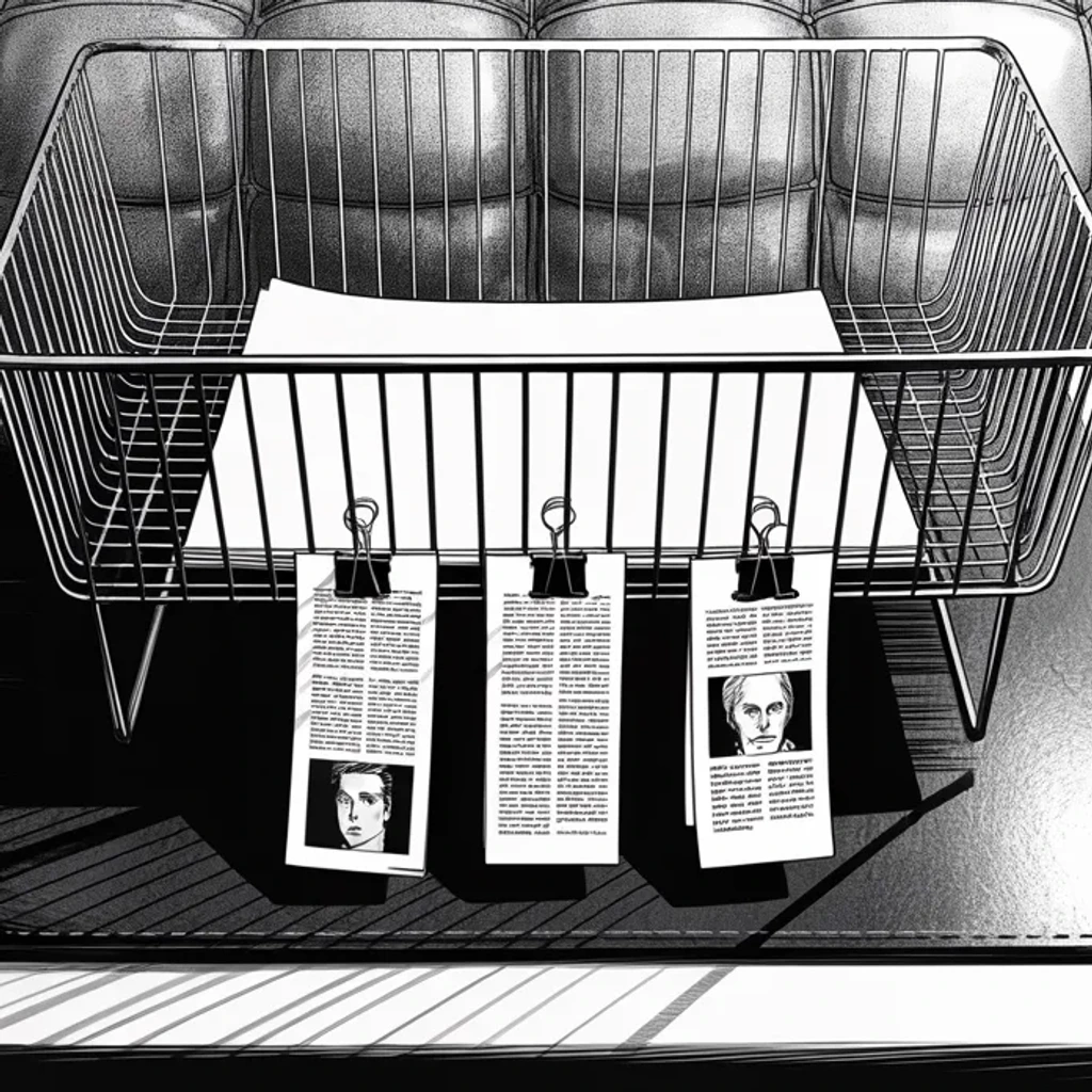 Manga panel 4 of 5, Week 324 “Thirteen”: In the four days after the gate, the office's own papers about it are two lines pointing at articles somebody else wrote.